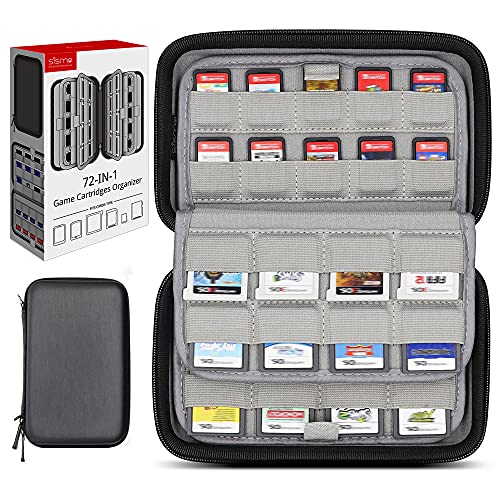 sisma Funda rígida para organizar 72 Cartuchos de Juego - Estuche de Viaje para Guardar 40 Juegos Switch y 32 Juegos 3DS 2DS DS - Negro