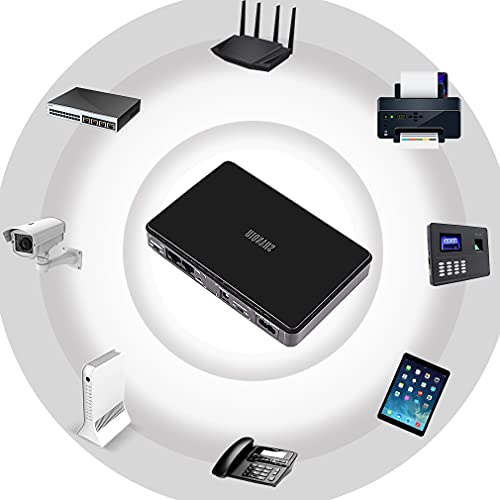 Sistema de Alimentación Ininterrumpida Mini UPS para WiFi, Enrutador, Módem, Cámara de Vigilancia con 10000mAH Batería Entrada 100~240V AC Salida 5V USB 9V/12V DC 24V/48V Gigabit PoE (1000mbps)