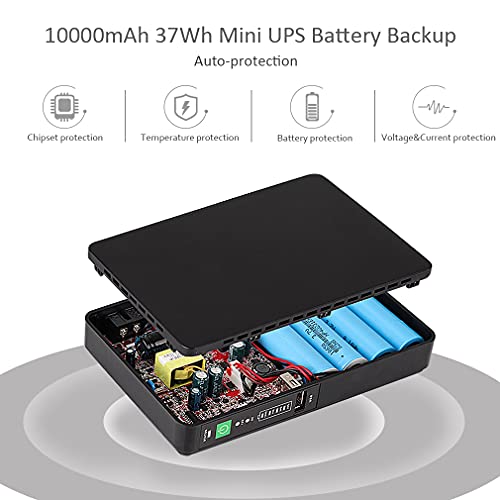Sistema de Alimentación Ininterrumpida Mini UPS para WiFi, Enrutador, Módem, Cámara de Vigilancia con 10000mAH Batería Entrada 100~240V AC Salida 5V USB 9V/12V DC 24V/48V Gigabit PoE (1000mbps)
