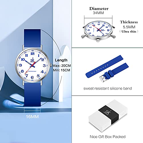SK Deportes Reloj de Mujer ultradelgado de Moda para Profesionales médicos, Enfermeras, médicos, Estudiantes, Reloj con Esfera de fácil Lectura, Correa de Silicona Colorida (Blue)