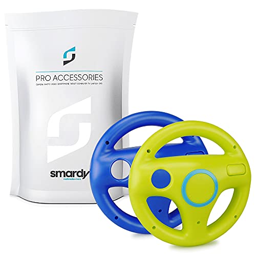 smardy 2x Volante de carreras / Racing Wheel De Dirección verde + azul compatible con Nintendo Wii y Wii U Remote (Mario Kart, Juego De Carreras...)