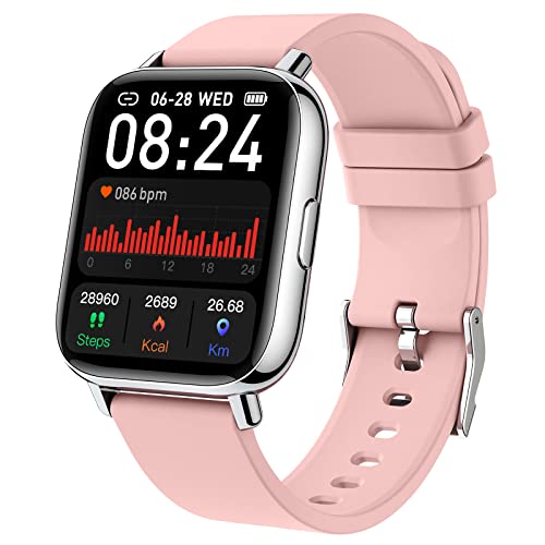 Smartwatch, 1.69" Reloj Inteligente Mujer con Pulsómetro Monitor de Sueño, Pulsera Actividad Inteligente Impermeable IP68 Podómetro Calorías 24 Modos Deporte Reloj Deportivo Muje para iOS Android Rosa