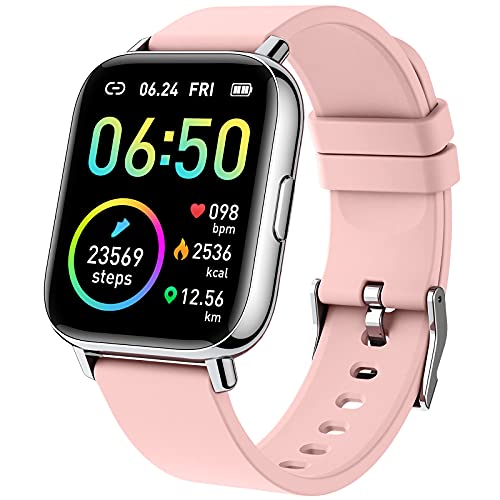 Smartwatch, 1.69" Reloj Inteligente Mujer Impermeable IP68 Pulsera Actividad 24 Modos Deporte con Pulsómetro Monitor de Sueño Monitores Actividad Cronómetros Calorías Podómetro para Android iOS, Rosa