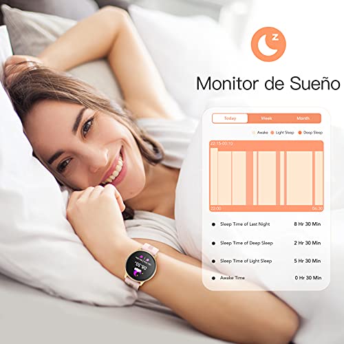 Smartwatch Mujer, AGPTEK LW11 Reloj Inteligente Deportivo 1.3 Pulgadas Táctil Completa IP68, Monitor de Sueño, Seguimiento del Menstrual, Control de Musica, Regalo Navidad