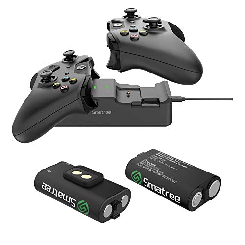 Smatree Estación de Carga de Doble Ranura con Batería Recargable (Paquete de 2) para Xbox One/Xbox One S/Xbox One X/Xbox One Controlador Inalámbrico Elite