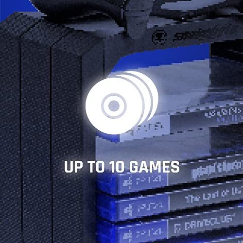 snakebyte PS4 GAMES TOWER 4 - negro -Solución de almacenamiento para 10 juegos/Blu-Rays, bandeja para mandos, compartimento extra para accesorios, comp. con PlayStation 5, PS4, Xbox Series X, Xbox One