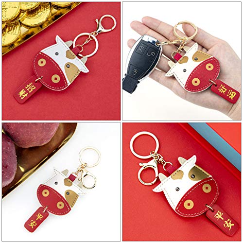 SOIMISS Año Nuevo Llavero Vaca de Dibujos Animados Buena Suerte Llavero Pu Hardware Car Key Ring Adorable Key Decor Key Pendant for Winter Holiday