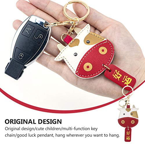 SOIMISS Año Nuevo Llavero Vaca de Dibujos Animados Buena Suerte Llavero Pu Hardware Car Key Ring Adorable Key Decor Key Pendant for Winter Holiday