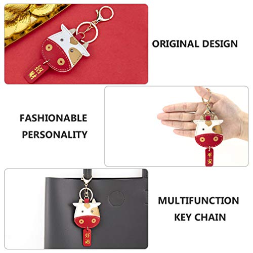 SOIMISS Año Nuevo Llavero Vaca de Dibujos Animados Buena Suerte Llavero Pu Hardware Car Key Ring Adorable Key Decor Key Pendant for Winter Holiday