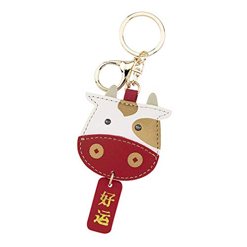 SOIMISS Año Nuevo Llavero Vaca de Dibujos Animados Buena Suerte Llavero Pu Hardware Car Key Ring Adorable Key Decor Key Pendant for Winter Holiday