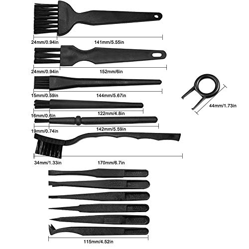 Sonku - Juego de 16 cepillos antiestáticos de nailon portátiles y pinzas para teclado, con mango de plástico, con paño de limpieza