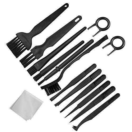 Sonku - Juego de 16 cepillos antiestáticos de nailon portátiles y pinzas para teclado, con mango de plástico, con paño de limpieza
