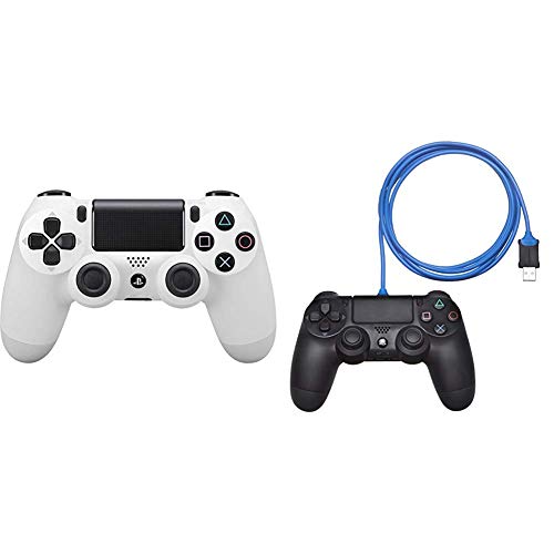 Sony - Dualshock 4 V2 Mando Inalámbrico, Color Blanco (Glacier White) (PS4) & Amazon Basics - Cable de carga para mando de PlayStation 4