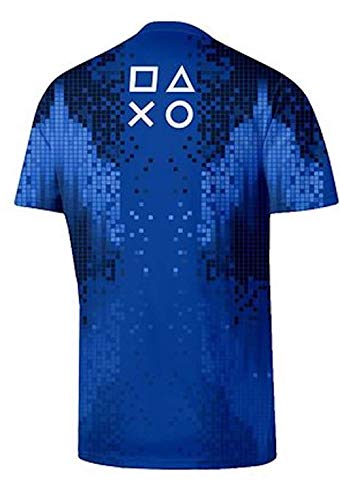 Sony Playstation-8-Bit Esports-Hombre Oficial Camiseta de Fútbol - Azul, L