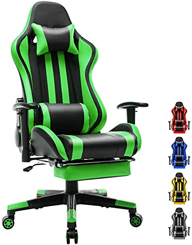 Soontrans Silla Gamer Ergonómica Silla Gaming con Reposapies, Reposacabeza y Cojín Lumbar, Reposabrazos Ajustable, Mecanismo de Inclinación, Carga máxima de 150 kg (Verde)