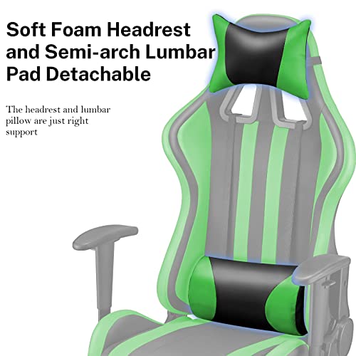 Soontrans Silla Gamer Ergonómica Silla Gaming con Reposapies, Reposacabeza y Cojín Lumbar, Reposabrazos Ajustable, Mecanismo de Inclinación, Carga máxima de 150 kg (Verde)