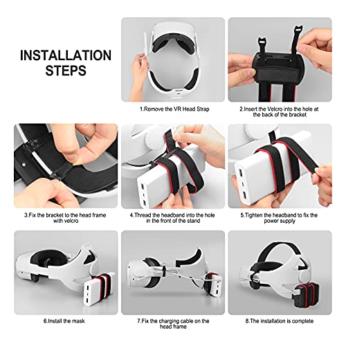 Soporte de Fijación Ajustable para Oculus Quest 2 Original/Elite Strap/Eyglo,Compatible para Múltiples Tamaños de Energía Móvil,Fijo en el Quest 2(con Cable de 50 cm)