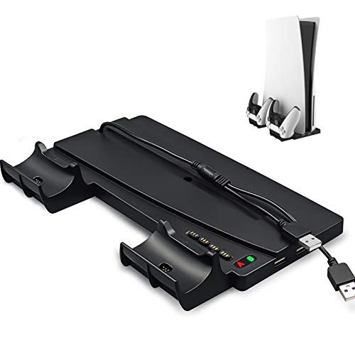 Soporte vertical para Playstation 5 / PS5 con indicador LED, estaciones de llenado de controlador dual, 4 terminales de adaptador de llenado y 2 puertos USB para mando ps5 / PS5 Edición digital