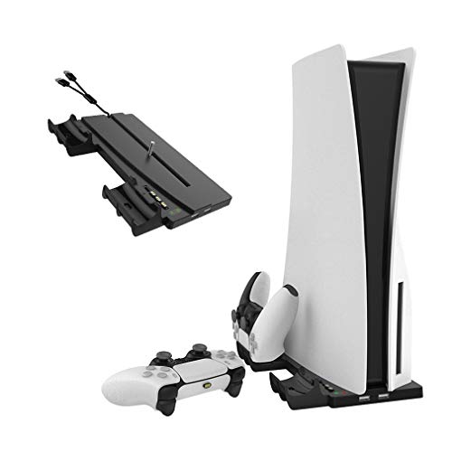 Soporte vertical para Playstation 5/PS5 con indicador LED,2 en 1 Soporte Vertical para PS5 Base de Carga Consola para PS5 Digital Edition/Ultra HD,Con 4 conectores de carga del controlador PS 5 tipo C