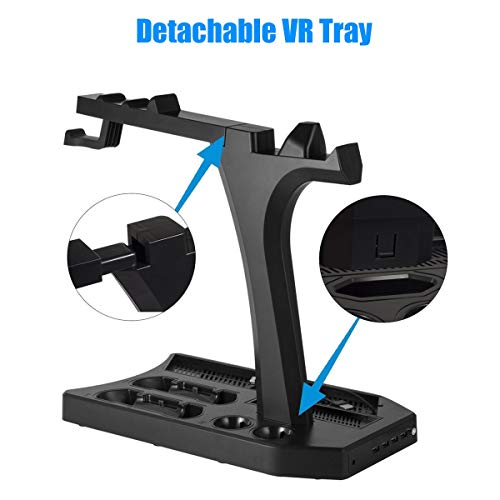 Soporte Vertical para PlayStation - Fisound PSVR Stand, Ventilador de Refrigeración, Estación de carga cargador de controlador DualShock y Move Motion, 4x USB Hub, Mando Charger para PS4, Slim y Pro