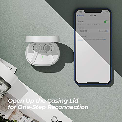 SoundPEATS Auriculares Inalámbricos con cancelación de Ruido, 4 Micrófonos, Auriculares Bluetooth Control Tactil, Carga de Tipo C, Admite Cargador Inalámbrico, Impermeables IPX5, Reproducci 21 Horas