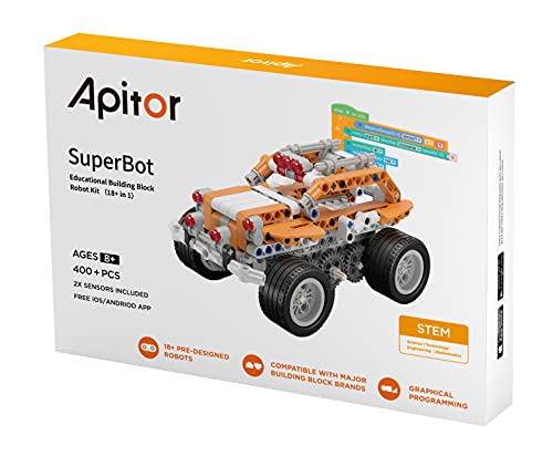 SPC Apitor SuperBot, robot educativo STEAM, 18 robots prediseñados y más de 400 piezas para crear construcciones propias, control remoto mediante app, compatibilidad con resto de plataformas
