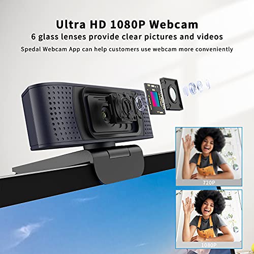Spedal Webcam 1080P Full HD con Micrófono, USB Web Camera Con cubierta de privacidad, para Mac Windows Portátil Videollamadas Conferencias Juegos Plug y Play, Cámara web para Skype FaceTime Youtube