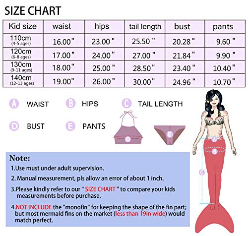 SPEEDEVE Cola de Sirena con Bikini para Niñas para Fiesta de Natación Cosplay