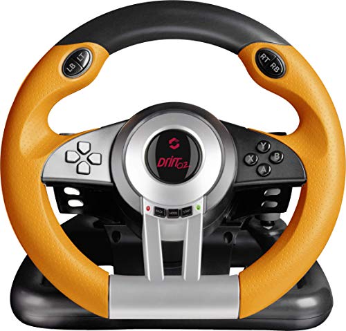 Speedlink DRIFT O.Z. -Racing Wheel - solo para la PC, palanca de cambios, pedales de acelerador y freno, XInput y DirectInput, función de vibración, sensibilidad de dirección ajustable