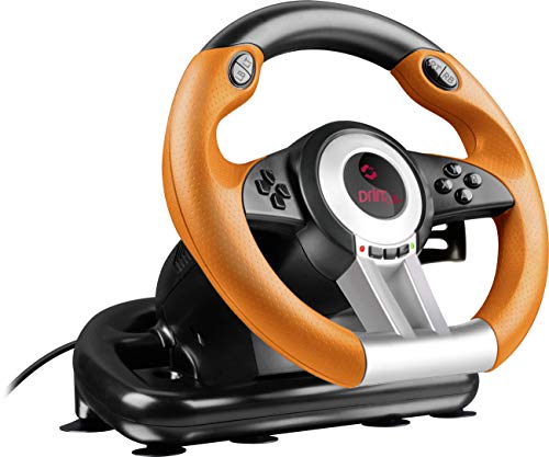 Speedlink DRIFT O.Z. -Racing Wheel - solo para la PC, palanca de cambios, pedales de acelerador y freno, XInput y DirectInput, función de vibración, sensibilidad de dirección ajustable