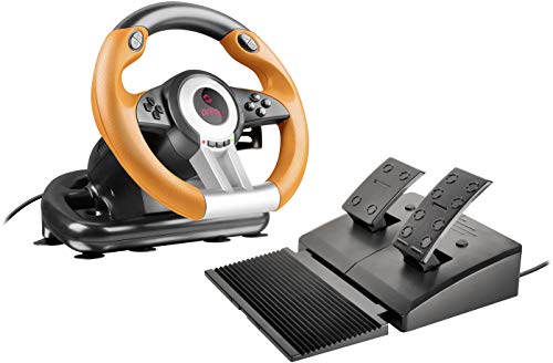Speedlink DRIFT O.Z. -Racing Wheel - solo para la PC, palanca de cambios, pedales de acelerador y freno, XInput y DirectInput, función de vibración, sensibilidad de dirección ajustable