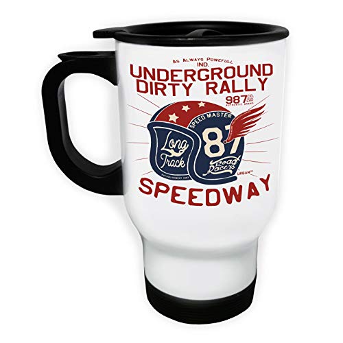 Speedway Underground Dirty Rally White Thermo Travel Mug 14oz ff232tw