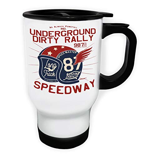 Speedway Underground Dirty Rally White Thermo Travel Mug 14oz ff232tw
