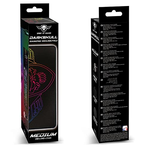 SPIRIT OF GAMER - Alfombrilla de ratón Gamer Series DARSKULL M Negro - Superficie de tela con bordes cosidos - Base Antideslizante de Goma - Compatible con Ratón Optico/Láser - Dim : 33x24x0,3cm