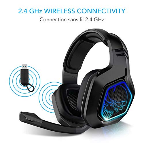 SPIRIT OF GAMER - XPERT-H900 - Auriculares Inalámbricos Pro Black Full Gamer - Bajos Potentes - LED Azules - Cuero De Imitación - Micrófono Flexible - Autonomía 12H - PC / PS4 Multiplataforma