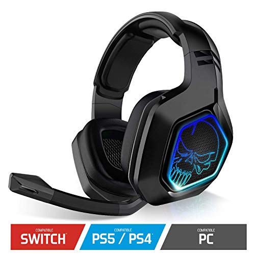 SPIRIT OF GAMER - XPERT-H900 - Auriculares Inalámbricos Pro Black Full Gamer - Bajos Potentes - LED Azules - Cuero De Imitación - Micrófono Flexible - Autonomía 12H - PC / PS4 Multiplataforma