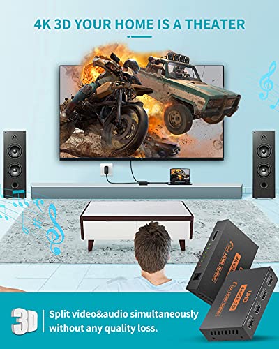 Splitter HDMI 1 in 4 out, distribución HDMI de 4 vías Compatible con 3D 4K 1080P, Splitter HDMI 1X4 para PS3/4/5 X-Box F-ire Stick Reproductor de DVD Proyectores HDTV etc