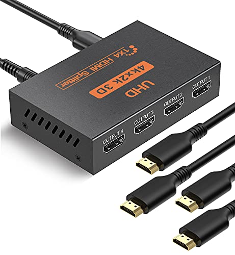 Splitter HDMI 1 in 4 out, distribución HDMI de 4 vías Compatible con 3D 4K 1080P, Splitter HDMI 1X4 para PS3/4/5 X-Box F-ire Stick Reproductor de DVD Proyectores HDTV etc