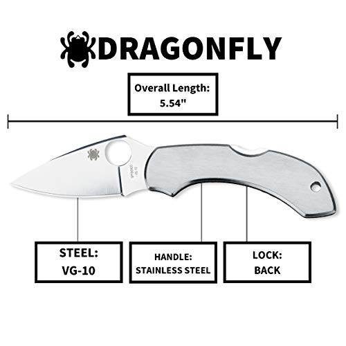 Spyderco Dragonfly Signature 5.54" Folding Knife with 2.32" VG-10 Steel Blade and Durable Stainless Steel Handle - PlainEdge Grind - C28P