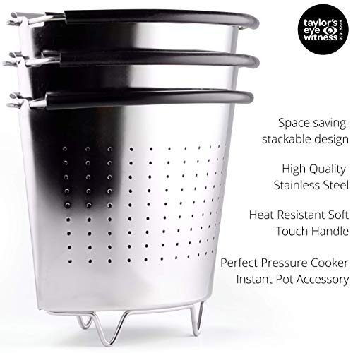 Stacking Steaming Baskets with Feet - Pressure Cooker Insert & Saucepan Divider with Feet. Removable Parts for Cooking Food Separately. Stainless Steel. for Vegetables & Pasta.