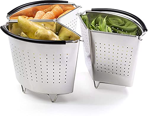 Stacking Steaming Baskets with Feet - Pressure Cooker Insert & Saucepan Divider with Feet. Removable Parts for Cooking Food Separately. Stainless Steel. for Vegetables & Pasta.