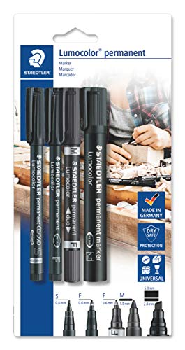 Staedtler Lumocolor permanent 60 BK Juego de rotuladores permanentes con diferentes puntas, 4 unidades en blíster