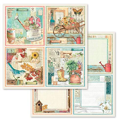 Stamperia Bloc de Scrapbooking 10 Hojas 30.5x30.5 (12"x12") 2 Caras-Garden, Multicolor, 30.5cmX30.5cm
