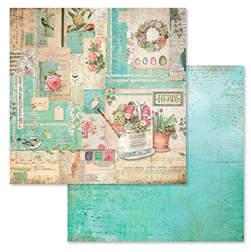 Stamperia Bloc de Scrapbooking 10 Hojas 30.5x30.5 (12"x12") 2 Caras-Garden, Multicolor, 30.5cmX30.5cm