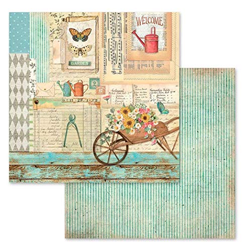 Stamperia Bloc de Scrapbooking 10 Hojas 30.5x30.5 (12"x12") 2 Caras-Garden, Multicolor, 30.5cmX30.5cm