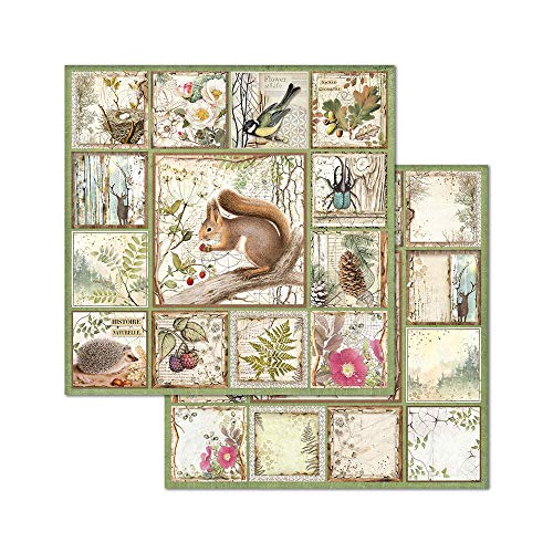 STAMPERIA Forest-Bloc de Papel (10 Hojas, 20,3 x 20,3, Doble Cara), Multicolor, 20.3 x 20.3 (8" x 8")
