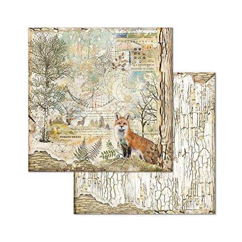STAMPERIA Forest-Bloc de Papel (10 Hojas, 20,3 x 20,3, Doble Cara), Multicolor, 20.3 x 20.3 (8" x 8")