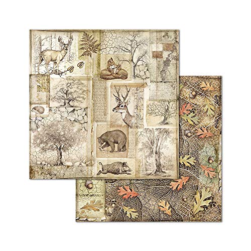 STAMPERIA Forest-Bloc de Papel (10 Hojas, 20,3 x 20,3, Doble Cara), Multicolor, 20.3 x 20.3 (8" x 8")