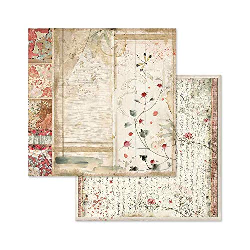 STAMPERIA Oriental Garden-Bloc de Papel (10 Hojas, 20,3 x 20,3 x 8 Pulgadas, Doble Cara), Multicolor, talla única