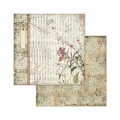 STAMPERIA Oriental Garden-Bloc de Papel (10 Hojas, 20,3 x 20,3 x 8 Pulgadas, Doble Cara), Multicolor, talla única